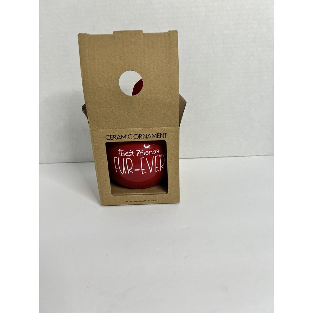 Heavy Ceramic Christmas 4” Ornament Red Best Friends Fur Ever